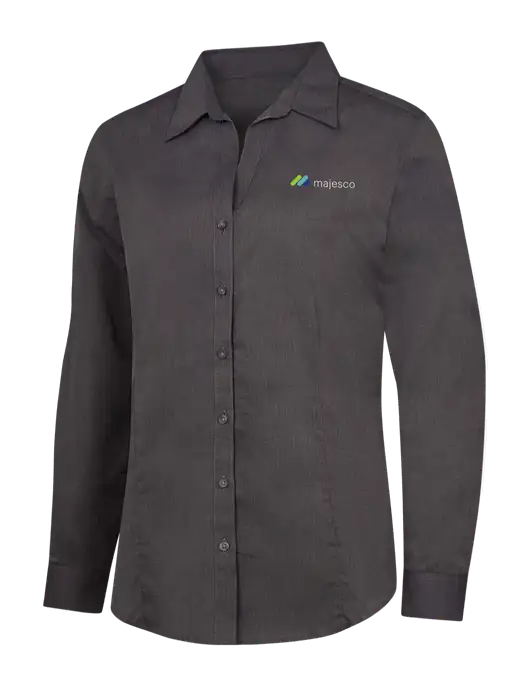 Womens Soft Black Crosshatch Easy Care Shirt w/Majesco Logo