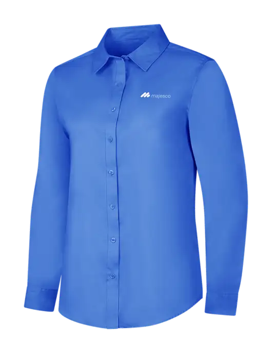Dark Carolina Blue Womens Long Sleeve Superpro React Twill Shirt w/Majesco Logo