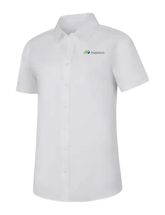 Womens White Short Sleeve Superpro React Twill Shirt w/Majesco Logo