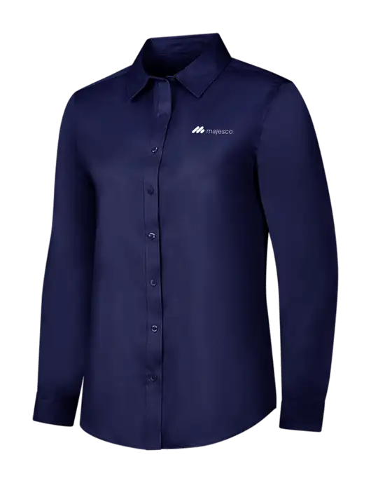 Navy Womens Long Sleeve Superpro React Twill Shirt w/Majesco Logo