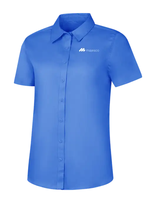 Womens Dark Carolina Blue Short Sleeve Superpro React Twill Shirt w/Majesco Logo