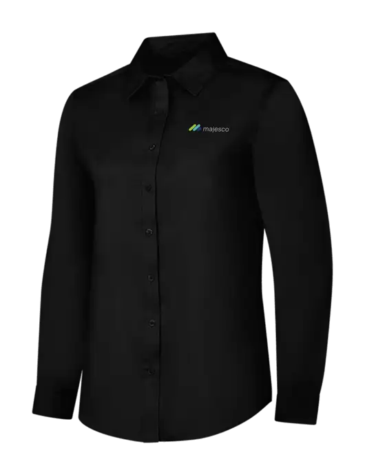 Womens Black Long Sleeve Superpro React Twill Shirt w/Majesco Logo