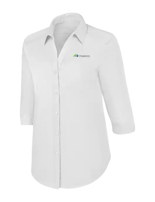 Womens White 3/4 Sleeve Carefree Poplin Shirt w/Majesco Logo