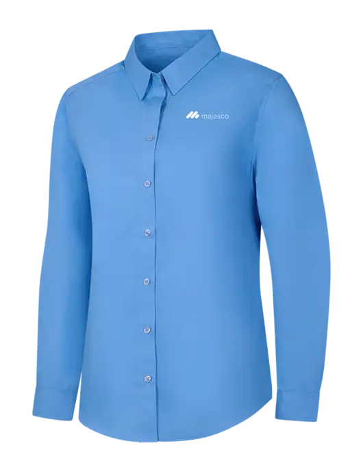 Womens Carolina Blue Long Sleeve Carefree Poplin Shirt w/Majesco Logo