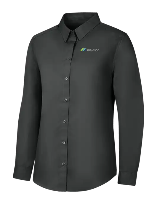 Womens Dark Grey Long Sleeve Carefree Poplin Shirt w/Majesco Logo