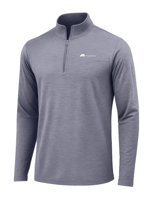 True Navy Heather Posicharge Tri-Blend Wicking 1/4 Zip Pullover w/Majesco Logo