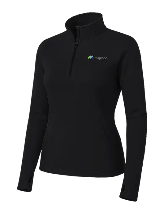 Womens Black Sport Wick Stretch 1/4 Zip Pullover w/Majesco Logo