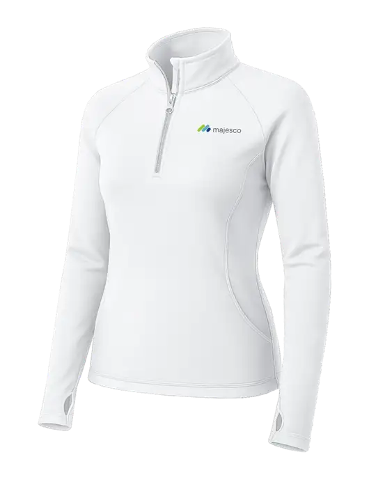 White Womens Sport Wick Stretch 1/4 Zip Pullover w/Majesco Logo