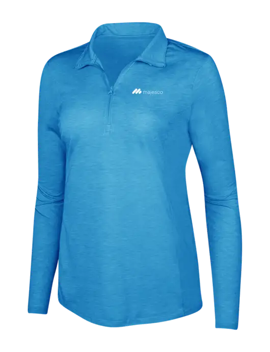 Light Blue Heather Womens Posicharge Tri-Blend Wicking 1/4 Zip Pullover w/Majesco Logo