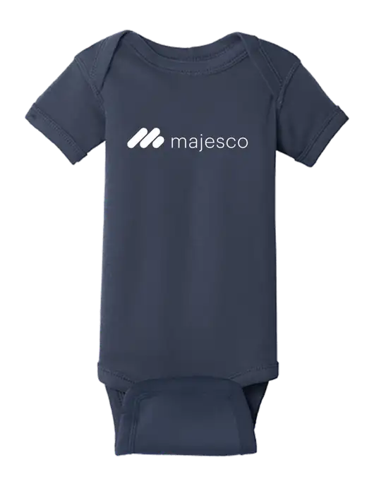 Rabbit Skins Navy Infant Short Sleeve Baby Rib Bodysuit w/Majesco Logo