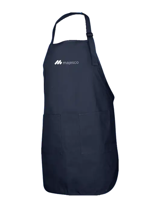 Full-Length Navy Apron With Pockets w/Majesco Logo