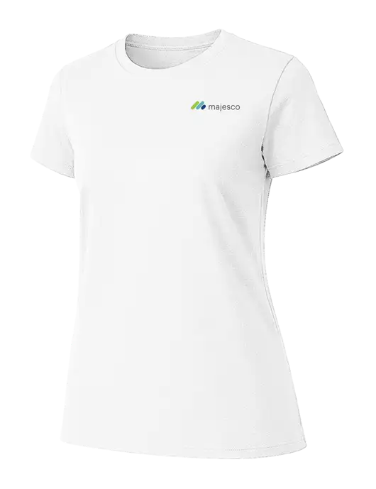 Womens Ring Spun White 4.5 oz T-Shirt w/Majesco Logo