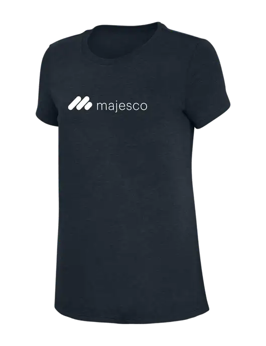 Womens Simply Soft Navy 4.5oz Poly/Combed Ring Spun Cotton T-Shirt w/Majesco Logo