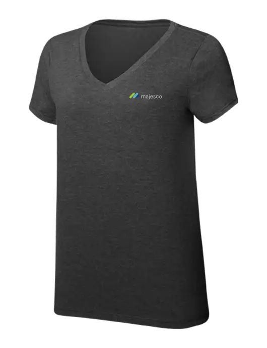 Womens Simply Soft V-Neck Black Frost 4.5oz  Poly/Combed Ring Spun Cotton T-Shirt w/Majesco Logo