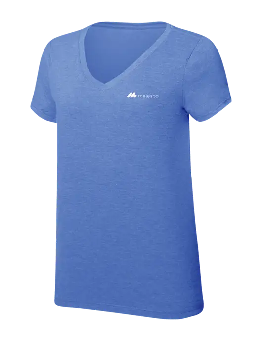 Womens Simply Soft V-Neck Royal Frost 4.5oz  Poly/Combed Ring Spun Cotton T-Shirt w/Majesco Logo