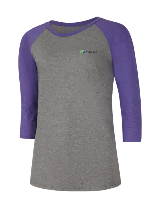 Womens Simply Soft 3/4 Sleeve Purple Frost/Grey Frost Ring Spun Cotton T-Shirt w/Majesco Logo
