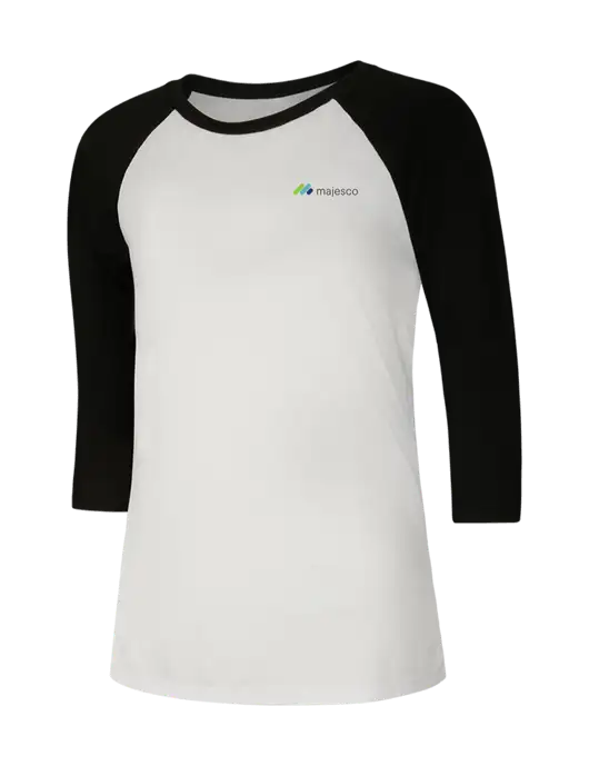 Womens Simply Soft 3/4 Sleeve Black/White Ring Spun Cotton T-Shirt w/Majesco Logo
