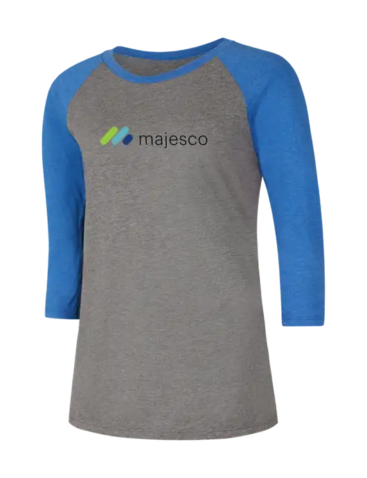 Womens Simply Soft 3/4 Sleeve Royal Frost/Grey Ring Spun Cotton T-Shirt w/Majesco Logo