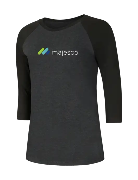 Womens Simply Soft 3/4 Sleeve Black/Black Frost Ring Spun Cotton T-Shirt w/Majesco Logo