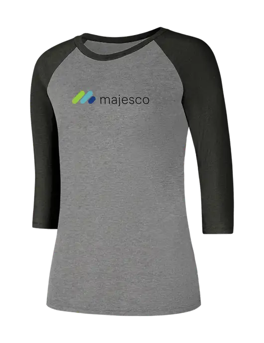 Womens Simply Soft 3/4 Sleeve Black Frost/Grey Frost Ring Spun Cotton T-Shirt w/Majesco Logo
