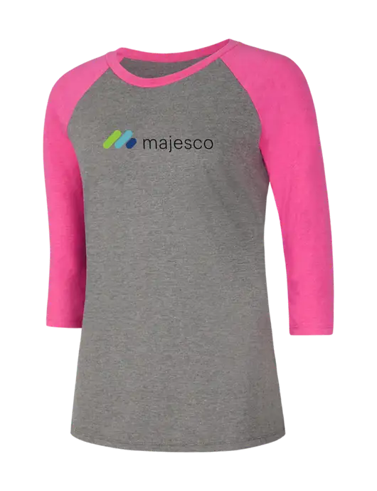 Womens Simply Soft 3/4 Sleeve Fuchsia Frost/Grey Frost Ring Spun Cotton T-Shirt w/Majesco Logo