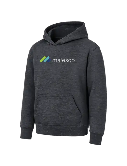 Youth Dark Heather Grey 7.8 oz Pullover Hooded Sweatshirt w/Majesco Logo