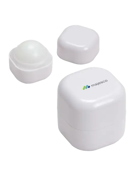 White Chap Cube Vanilla Lip Balm w/Majesco Logo