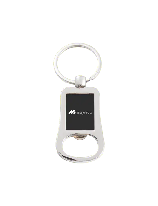 Silver & Black Bottle Opener Keychain w/Majesco Logo