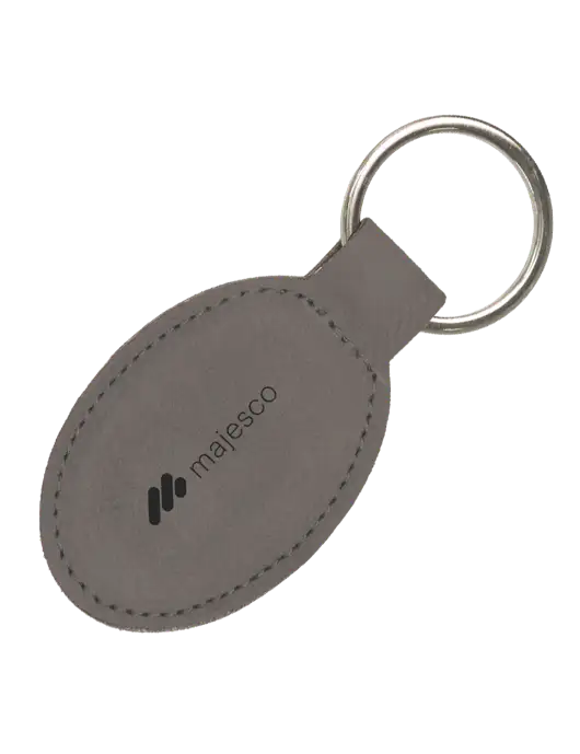 Grey Leatherette Oval Keychain w/Majesco Logo