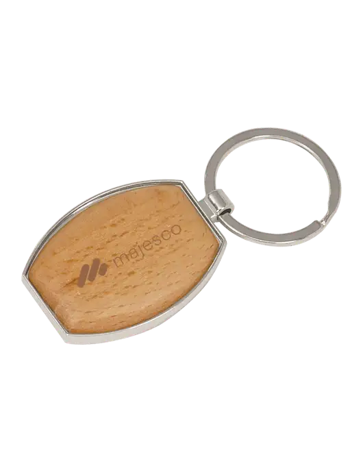 Wood & Silver Oval Keychain w/Majesco Logo