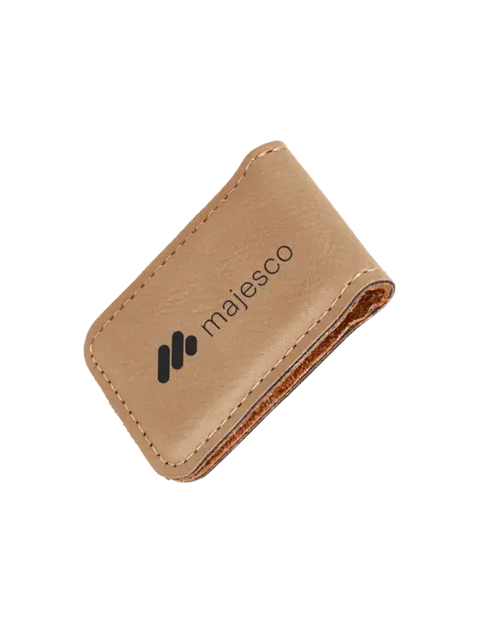 Tan Leatherette Money Clip w/Majesco Logo