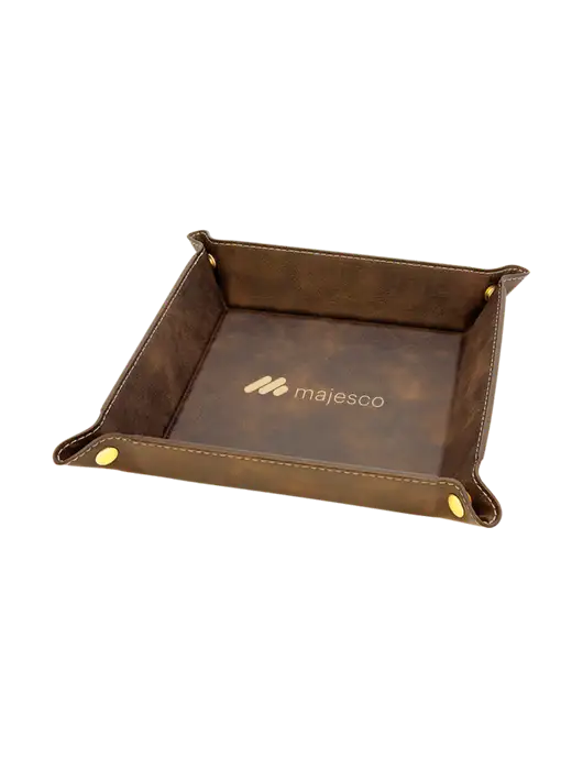 Rustic Leatherette Valet Tray, 6 x 6 w/Majesco Logo