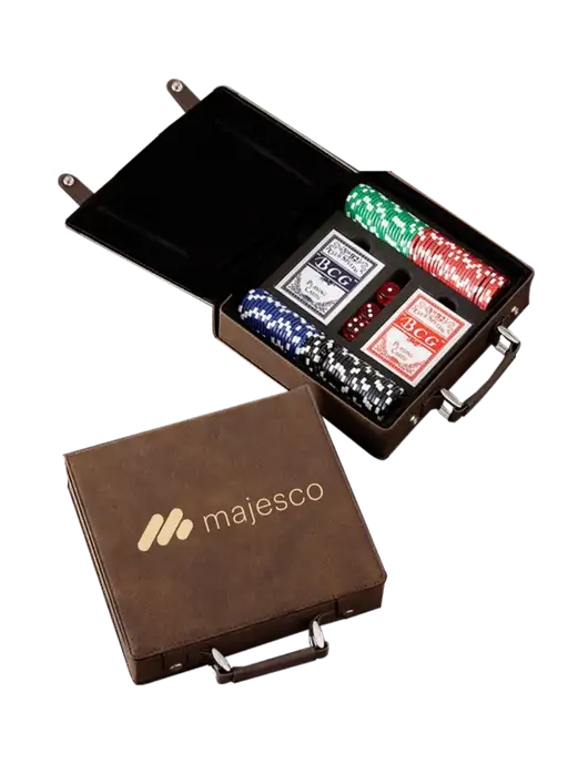 Rustic Leatherette 100 Chip Poker Set w/Majesco Logo