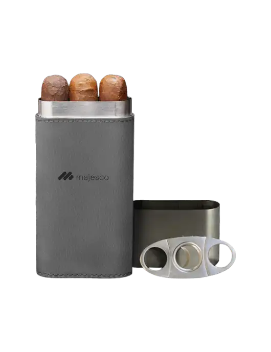 Grey Leatherette Cigar Case with Cutter w/Majesco Logo