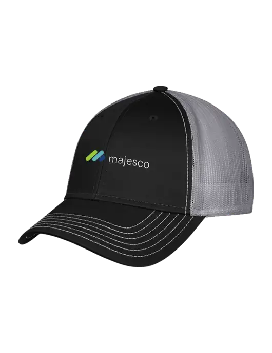 Black/Medium Dark Grey Mesh Trucker Cap Snap Back w/Majesco Logo
