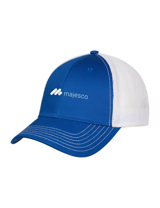 Royal/White Mesh Trucker Cap Snap Back w/Majesco Logo