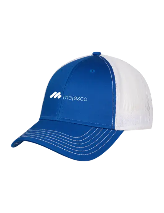Royal & White Mesh Trucker Cap Snap Back w/Majesco Logo