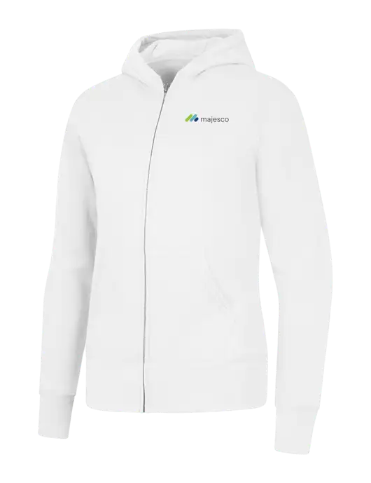 White Womens Core Fleece Full-Zip Hooded Sweatshirt w/Majesco Logo