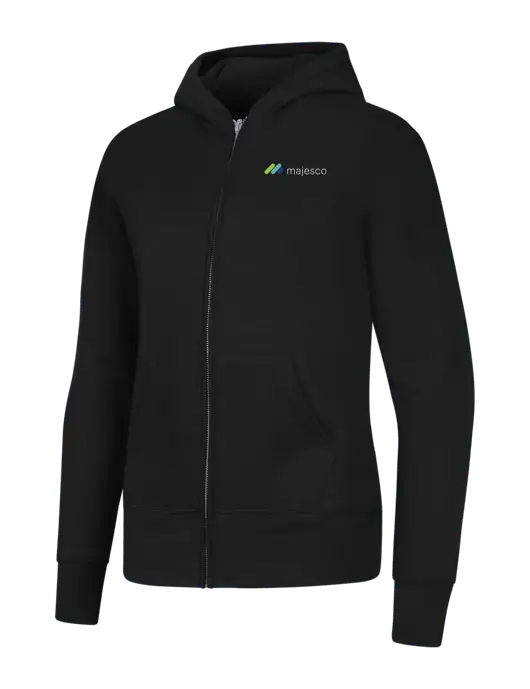 Jet Black Womens Core Fleece Full-Zip Hooded Sweatshirt w/Majesco Logo