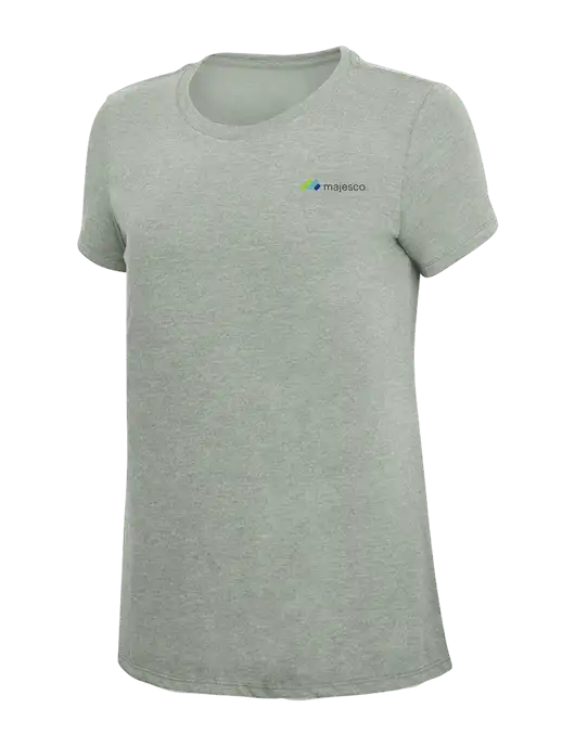 Womens Simply Soft Heathered Light Grey 4.5oz Poly/Combed Ring Spun Cotton T-Shirt w/Majesco Logo
