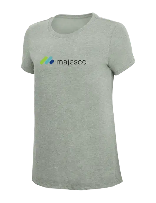 Womens Simply Soft Heathered Light Grey 4.5oz Poly/Combed Ring Spun Cotton T-Shirt w/Majesco Logo