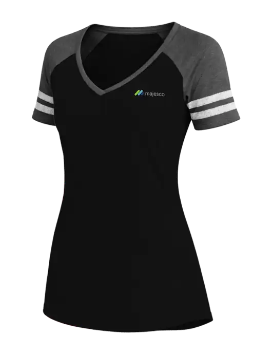 Womens Black/Charcoal Heather V-Neck Game Tee w/Majesco Logo