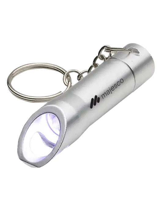 Silver Pocket LED Flashlight with Bottle Opener & Keychain w/Majesco Logo