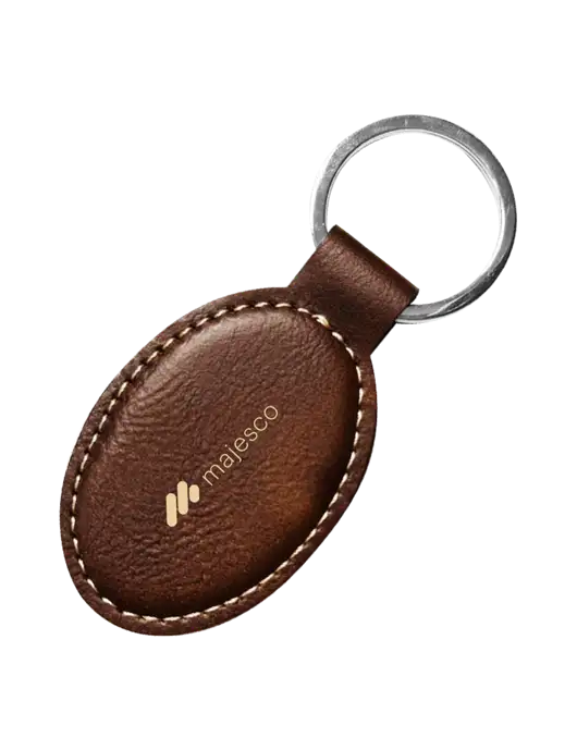 Rustic Leatherette Oval Keychain w/Majesco Logo
