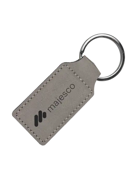 Grey Laserable Leatherette Rectangle Keychain w/Majesco Logo