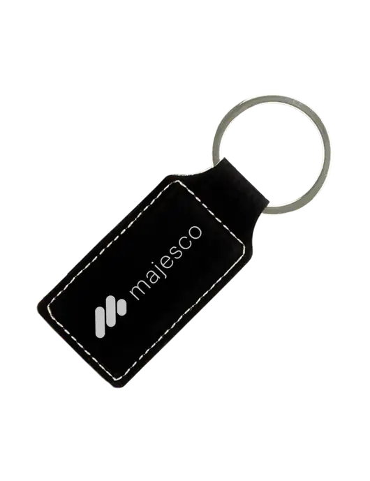 Black Laserable Leatherette Rectangle Keychain w/Majesco Logo