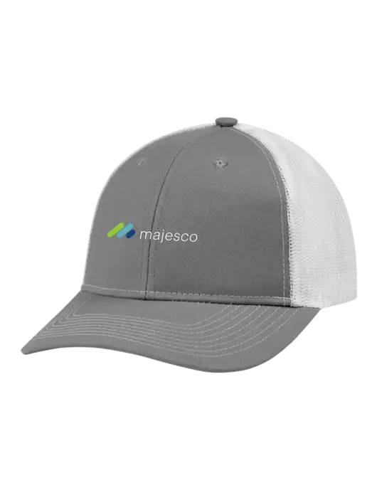 Snapback Ponytail Trucker Cap Light Medium Heather Grey w/White Mesh w/Majesco Logo