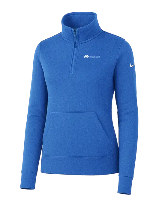 Nike Womens Light Royal Heather Club Fleece Sleeve Swoosh 1/2-Zip w/Majesco Logo