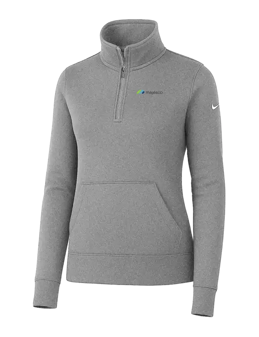 Nike Womens Light Grey Heather Club Fleece Sleeve Swoosh 1/2-Zip w/Majesco Logo