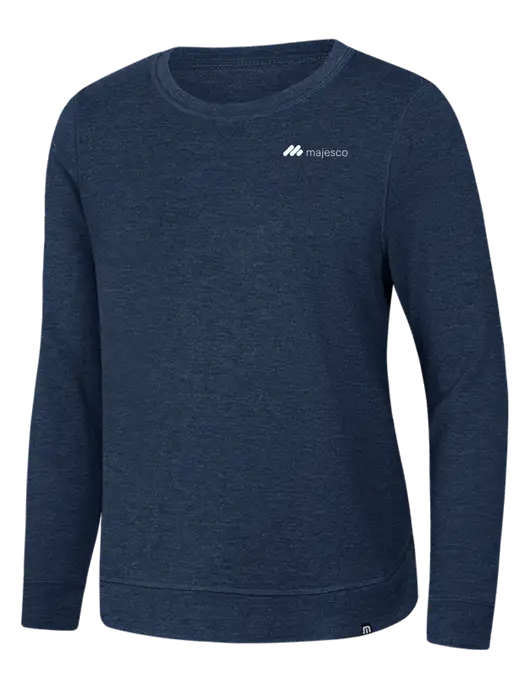 TravisMathew Womens Dark Slate Blue Heather Lightweight Long Weekend Crew w/Majesco Logo